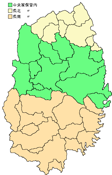 県内3家畜保健衛生所管轄市町村区分図