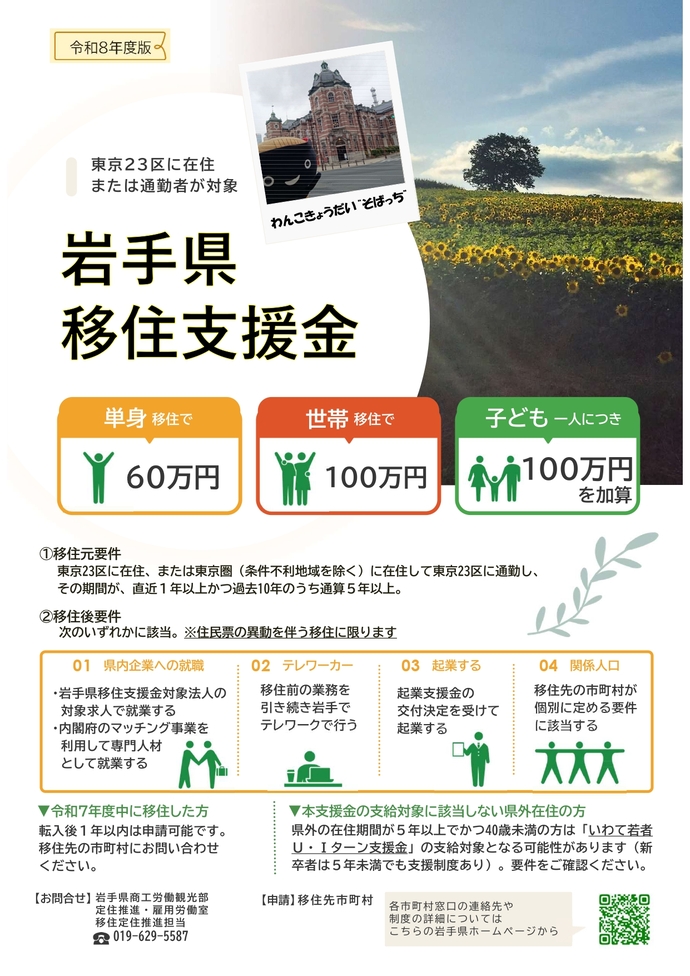 移住支援金募集チラシ（表）