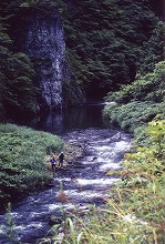 久慈市大川目町（国道281号線）から見る久慈渓流（小不動）の景観