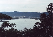 久慈市長内町（通称、赤浜展望台）から見る久慈市（久慈湾）の景観