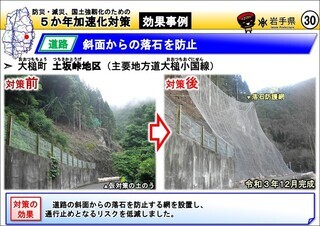 斜面からの落石を防止（大槌町 土坂峠）