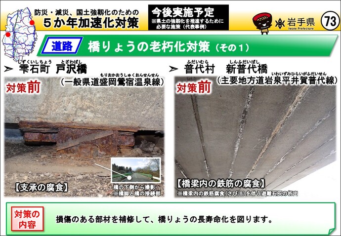 雫石町 大柳橋（主要地方道盛岡横手線）・普代村　新普代橋（主要地方道岩泉平井賀普代線）