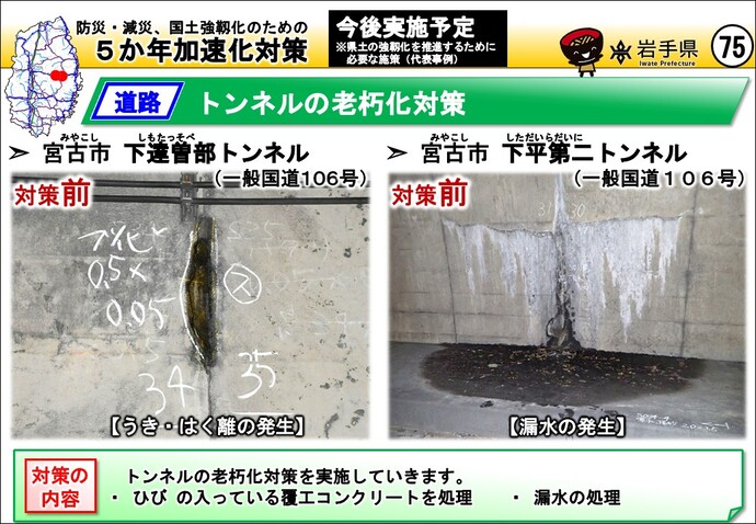 西和賀町 杉名畑第2トンネル（一般国道107号）・宮古市 下平第二トンネル（一般国道106号）