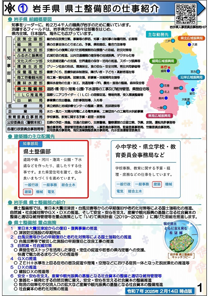 岩手県県土整備部 技術系職員募集ガイドブック【建築】1ページ