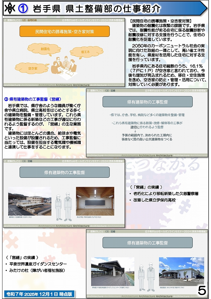 岩手県県土整備部 技術系職員募集ガイドブック【建築】5ページ