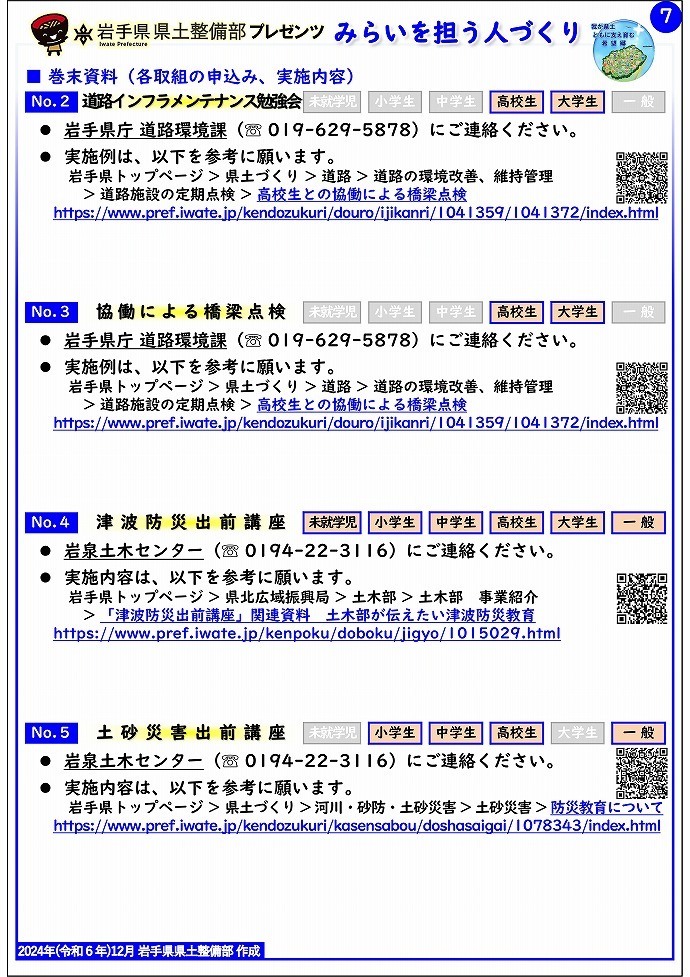 【岩泉土木センター管内】岩手県県土整備部プレゼンツ　みらいを担う人づくり～出前講座・防災教育等のご紹介～