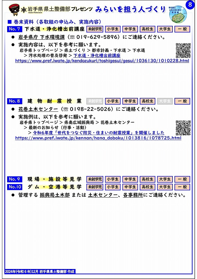 【花巻土木センター管内】岩手県県土整備部プレゼンツ　みらいを担う人づくり～出前講座・防災教育等のご紹介～