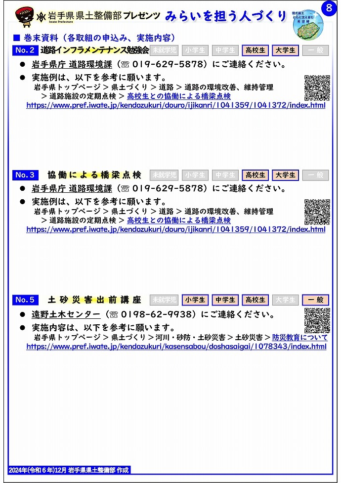 【遠野土木センター管内】岩手県県土整備部プレゼンツ　みらいを担う人づくり～出前講座・防災教育等のご紹介～