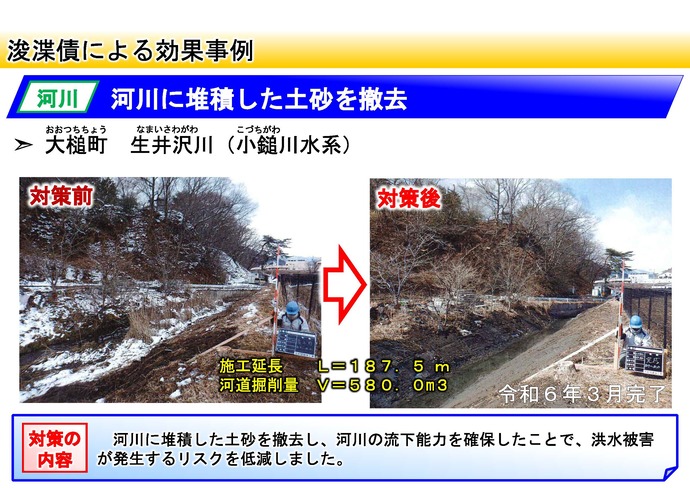 【令和7年5月12日掲載】県内全域で、河川等の浚渫等（堆積土砂の撤去や繁茂する樹木の伐採）が進められています！