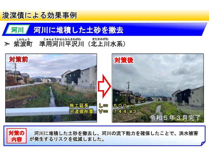 【令和7年5月22日掲載】県内全域で、河川等の浚渫等（堆積土砂の撤去や繁茂する樹木の伐採）が進められています！