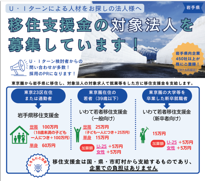 移住支援金対象法人募集