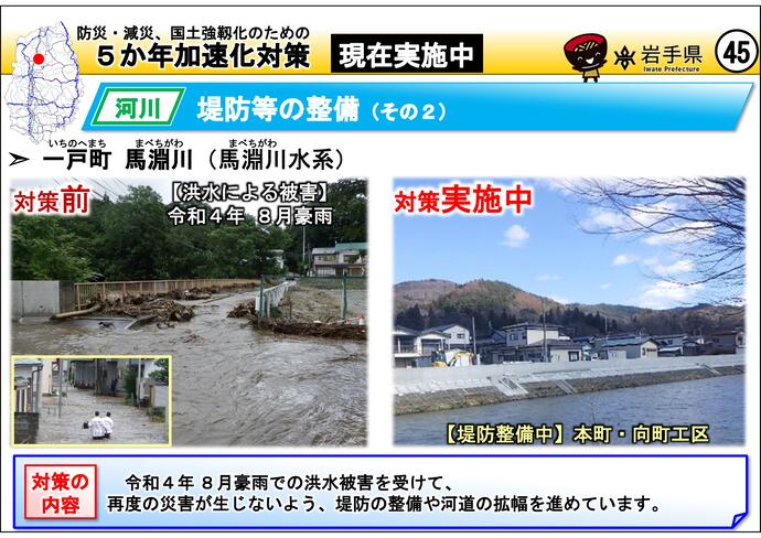 【令和7年6月30日掲載】岩手県内の5か年加速化対策の実施中事例を紹介します！～一戸町 馬淵川