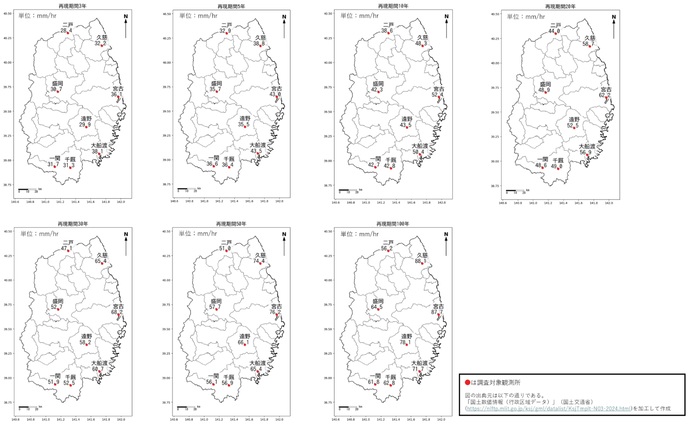 【令和7年6月10日掲載】岩手県雨量統計解析を更新しました！（令和5年までの雨量データによる解析を行った令和7年4月版）
