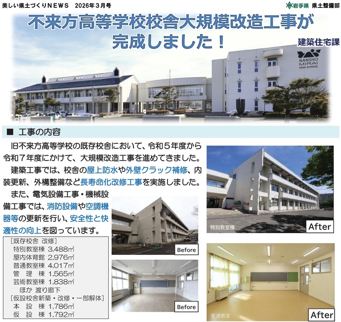 【令和8年3月23日掲載】不来方高等学校校舎大規模改造工事が完成しました！