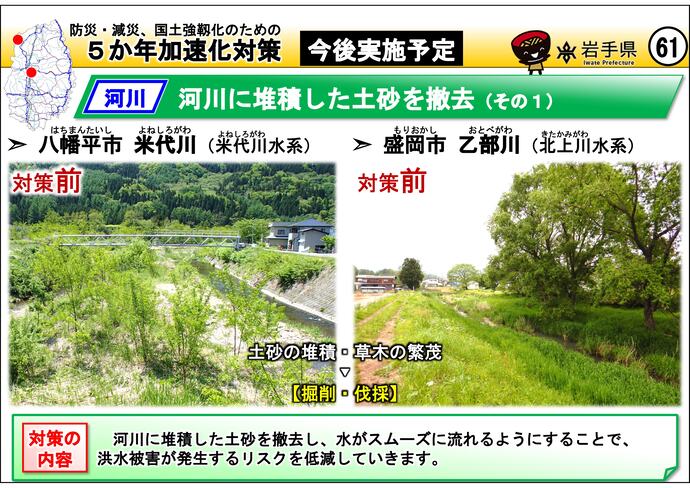 【令和7年9月10日掲載】岩手県内の5か年加速化対策の今後実施予定事例を紹介します！～八幡平市 米代川・盛岡市 乙部川