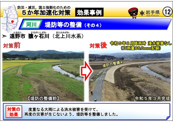 【令和7年9月9日掲載】岩手県内の5か年加速化対策の効果事例を紹介します！～遠野市 猿ヶ石川