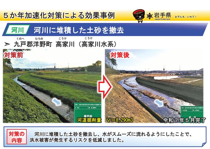 【令和7年10月27日掲載】岩手県内の河道掘削（河川の土砂撤去・浚渫）の事例を紹介します！～洋野町 高家川（高家川水系）