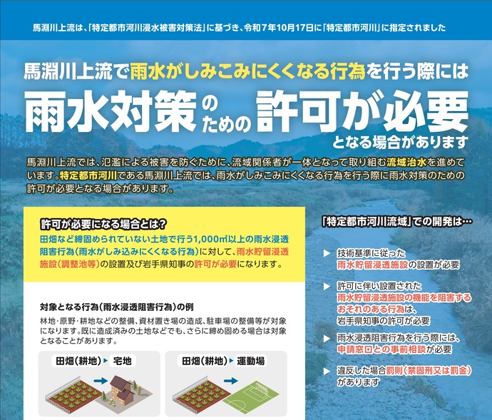 【令和7年10月17日掲載】葛巻町及び一戸町等を流下する馬淵川上流を、岩手県内で初となる「特定都市河川」に指定しました！