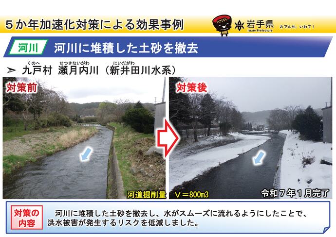 【令和7年11月13日掲載】岩手県内の河道掘削（河川の土砂撤去・浚渫）の事例を紹介します！～九戸村 瀬月内川（新井田川水系）
