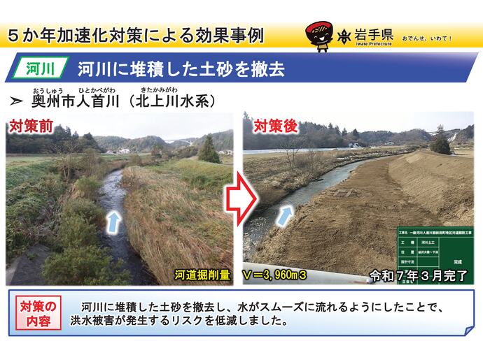 【令和7年11月6日掲載】岩手県内の河道掘削（河川の土砂撤去・浚渫）の事例を紹介します！～奥州市 人首川（北上川水系）