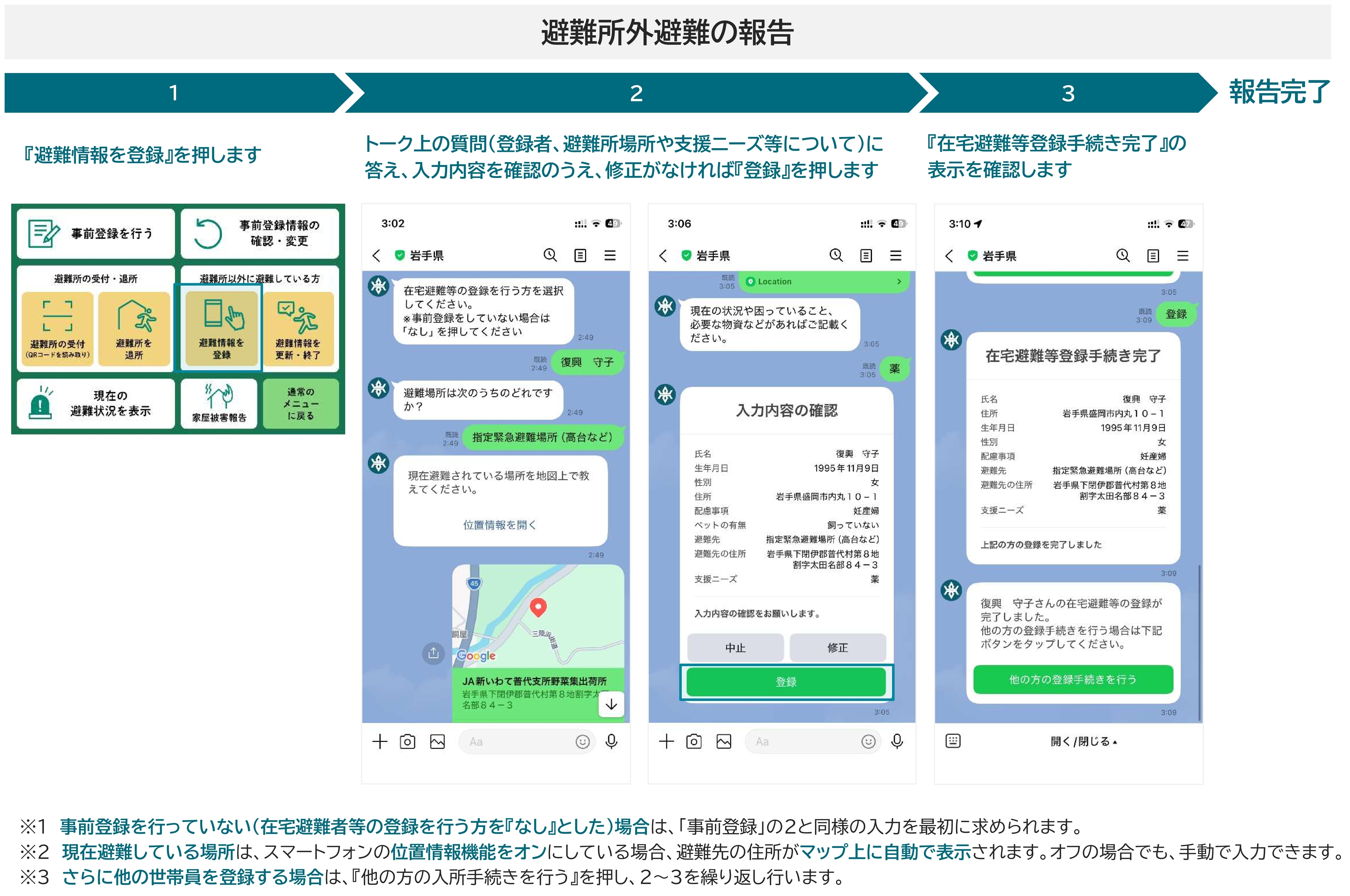 避難所外避難の登録