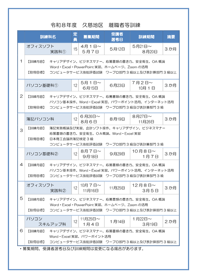 受講生募集ポスター（久慈地区）詳細は以下