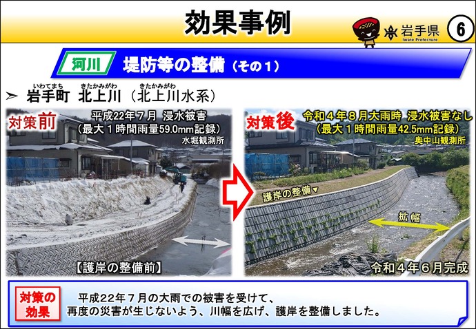 【令和8年7月17日掲載】岩手県の強靱化の取組を紹介！  岩手町の北上川で「堤防の整備」を実施しました。